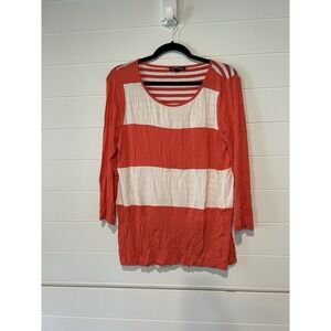 Cable & Gauge Orange White Stripe Long Sleeve Shirt Sz Large